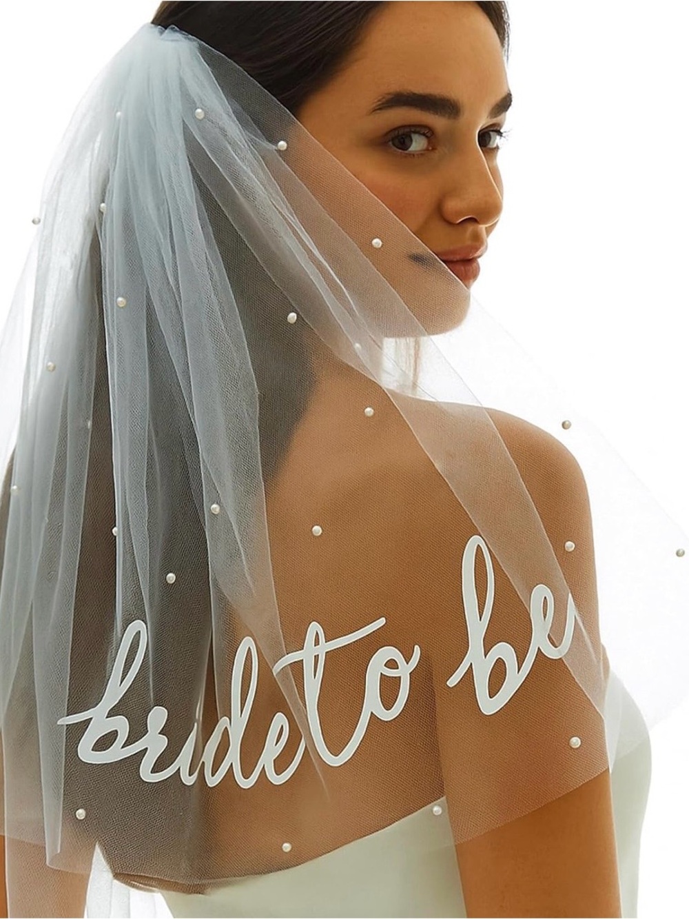 Bride-to-Be Pearl Embellished White Bridal Veil